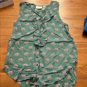 Anthropologie Teal Floral Button-Down Blouse